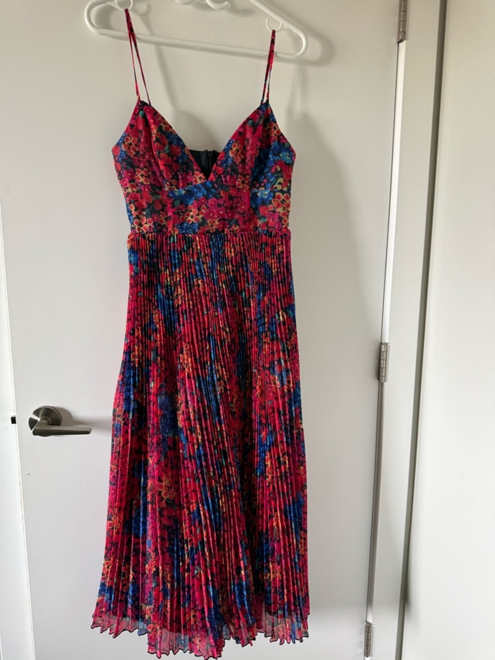 Lulu's Pink and Blue Floral Pleated Midi Dress